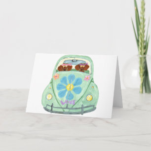 Dachshund Hippies In Their Flower Love Mobile Card