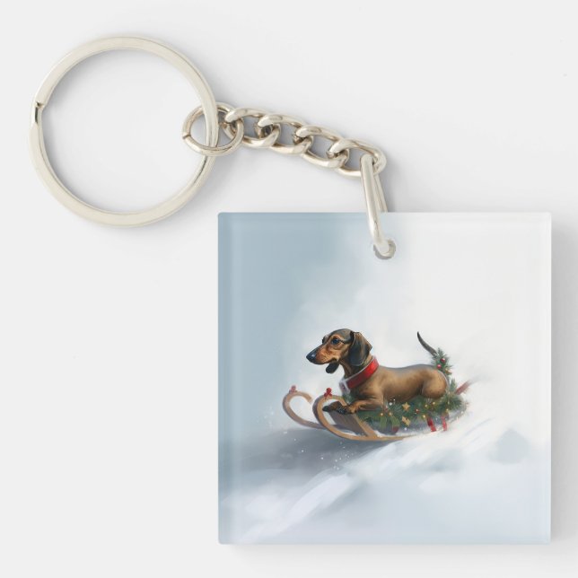 Dachshund hiver neige de Noël (Devant)