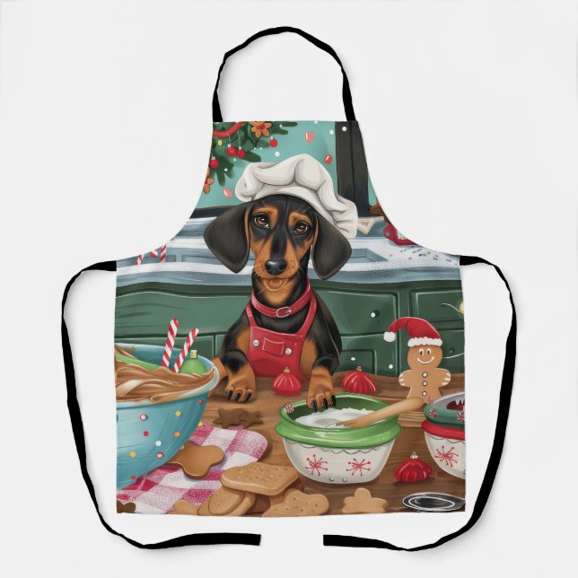 Dachshund Holiday Baking: Festive Christmas  Apron (Front)