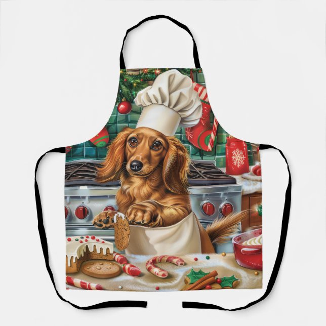 Dachshund Holiday Baking: Festive Christmas Apron (Front)