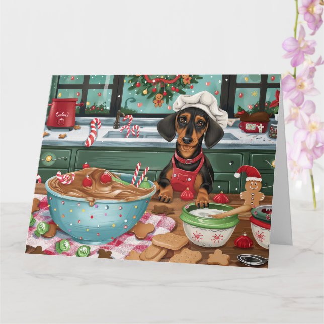 Dachshund Holiday Baking: Festive Christmas  Card (Orchid)