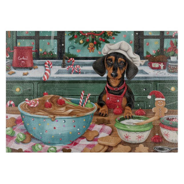 Dachshund Holiday Baking: Festive Christmas  Cutting Board (Front)