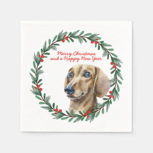 Dachshund Holiday Wreath Personalized Christmas Napkin