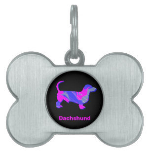 Dachshund Hot Pink & Blue Abstract Pet Tag