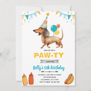 Dachshund hotdog party invitation