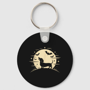 Dachshund Howling Full Moon Halloween Costume Dog Keychain