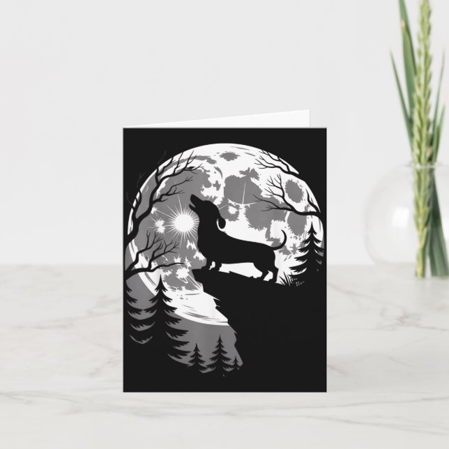 Dachshund Howling Full Moon Haunted Forest Card (Front)