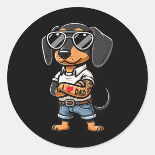 Dachshund I Love Dad Funny Dog Tattoo Classic Round Sticker