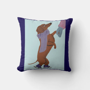 Dachshund ice skating with his Mom Throw Pillow