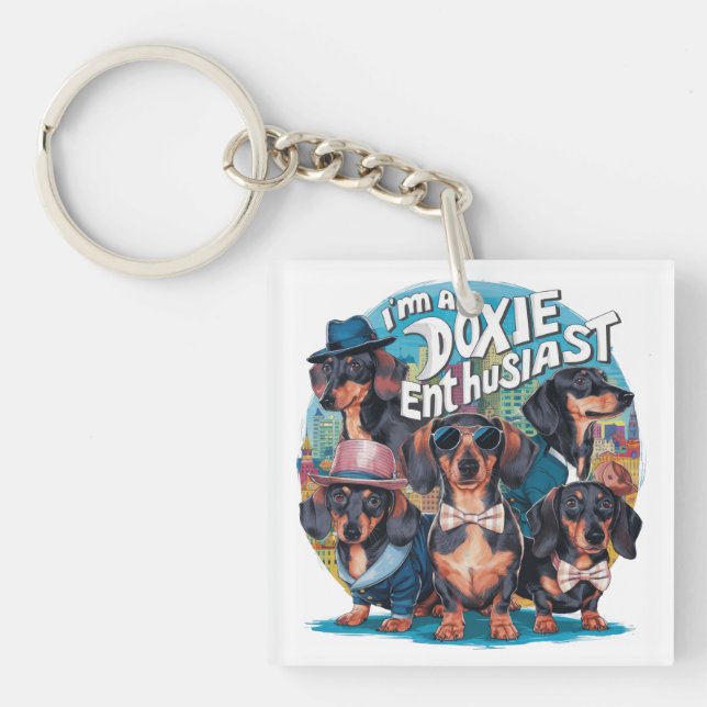Dachshund I'm A Doxie Enthusiast Keychain (Front)