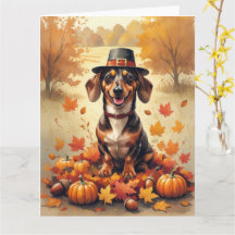 Dachshund In Autumn Leaves Thanksgiving Art