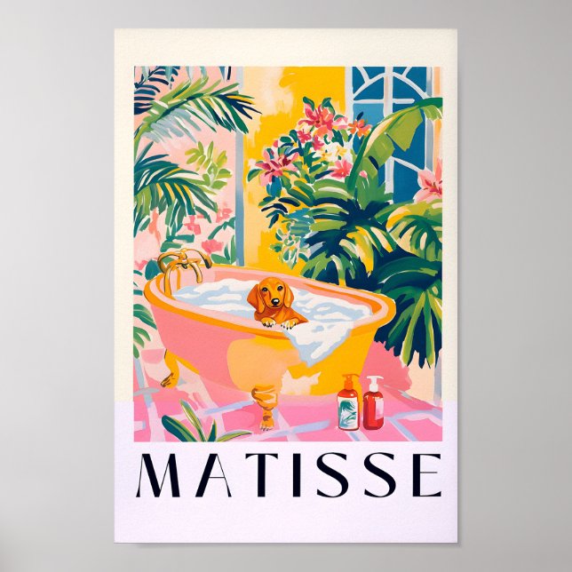 Dachshund In Bathtub Funny Decor, Matisse Print, P Poster (Front)