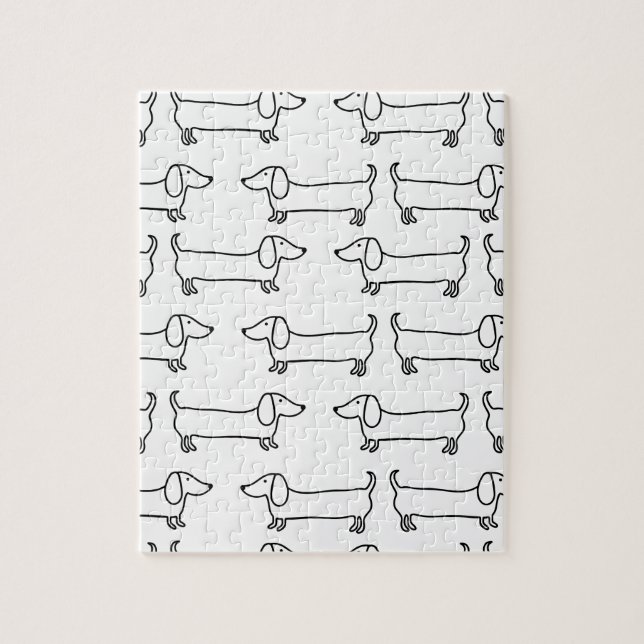 Dachshund in black-white jigsaw puzzle (Vertical)