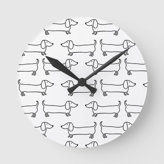 Dachshund in black-white round clock (Front)