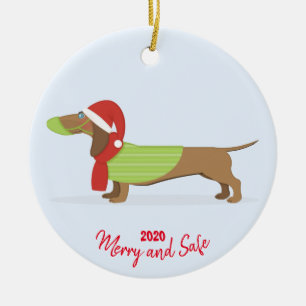 Dachshund in Face Mask Christmas 2020 Ceramic Ornament