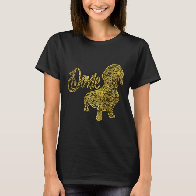 Dachshund In Gold Decorative Pattern T-Shirt (Front)