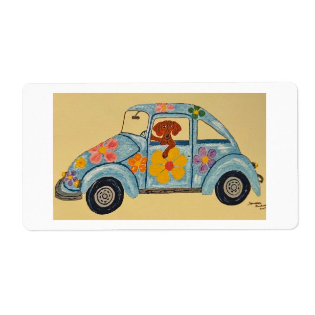 Dachshund in Hippie car (Front)