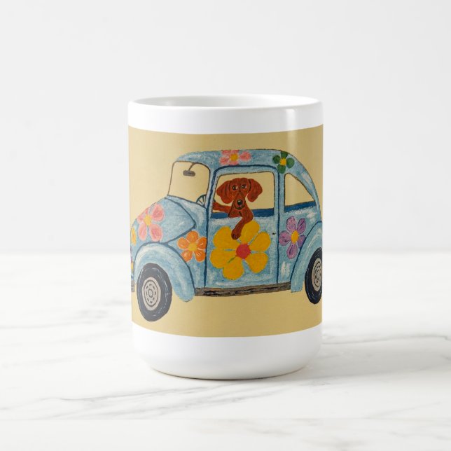 Dachshund in Hippie car  Coffee Mug (Center)
