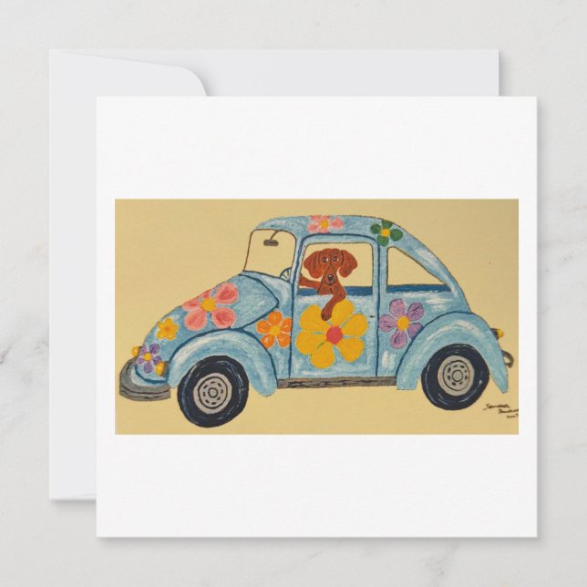 Dachshund in Hippie car  Invitation (Front)