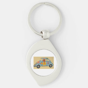 Dachshund in Hippie car  Keychain