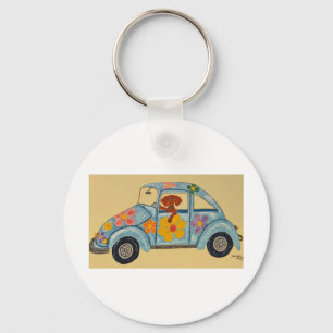 Dachshund in Hippie car  Keychain