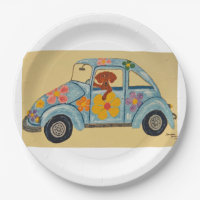 Dachshund in Hippie car