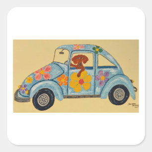 Dachshund in Hippie car  Square Sticker