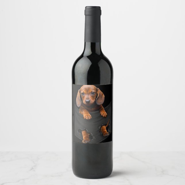 Dachshund In My Pocket Dachshund Weiner Dog Gift Wine Label (Front)
