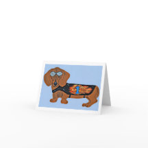 Dachshund in Racing Jacket Flat Note Card