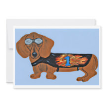 Dachshund in Racing Jacket Flat Note Card