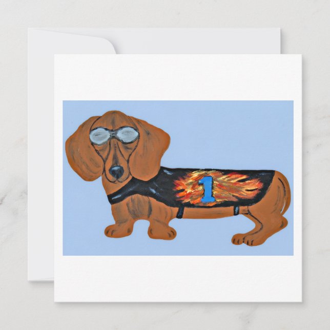 Dachshund in Racing Jacket Flat Note Card (Front)