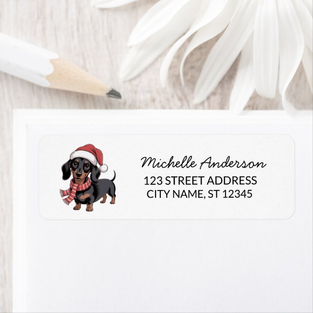 Dachshund in Santa Hat Christmas Return Address    (Insitu)