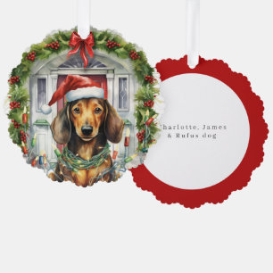 Dachshund in Santa Hat Front Door Christmas Ornament Card