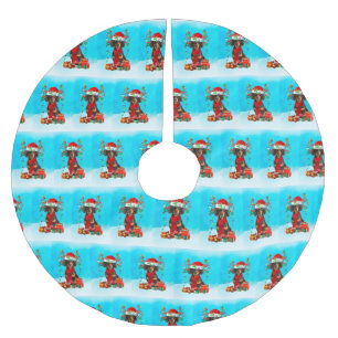 Dachshund in snow with Christmas gifts  Brushed Polyester Tree Skirt