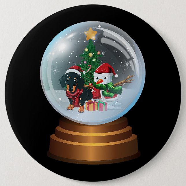 Dachshund in Snowball Weinerful Christmas Doxie Lo 6 Inch Round Button (Front)