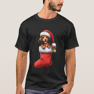 Dachshund In Sock Christmas Santa Hat Xmas Dog Lov T-Shirt