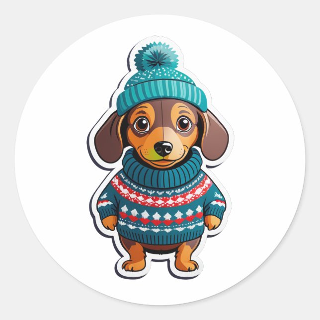 Dachshund in Sweater Sticker (Front)