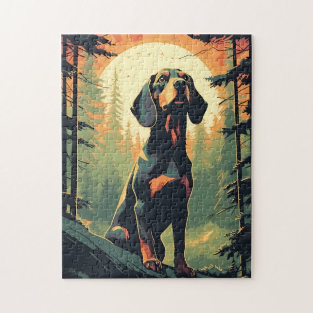 Dachshund in the forest during sunset jigsaw puzzle (Vertical)