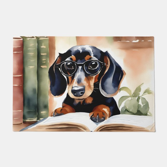 Dachshund in Watercolor Art Doormat (Front)