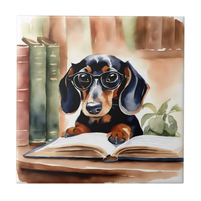 Dachshund in Watercolor Art Tile (Front)