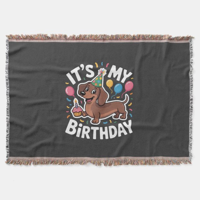 Dachshund It's My Birthday Throw Blanket (Front)