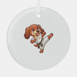 Dachshund karate martial arts high kick glass ornament