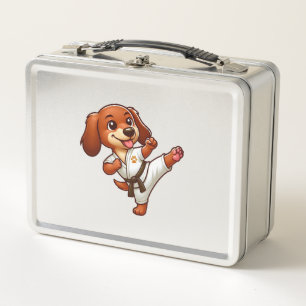 Dachshund karate martial arts high kick metal lunch box