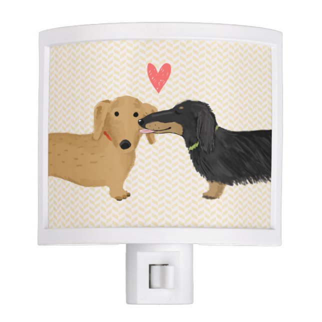 Dachshund Kiss with Heart | Cute Wiener Dogs Night Light (Front)