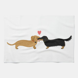 Dachshund Kiss with Heart Kitchen Towel