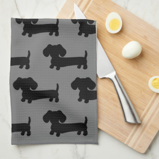 Dachshund Kitchen Dish Kitchen Towel Black & Grey