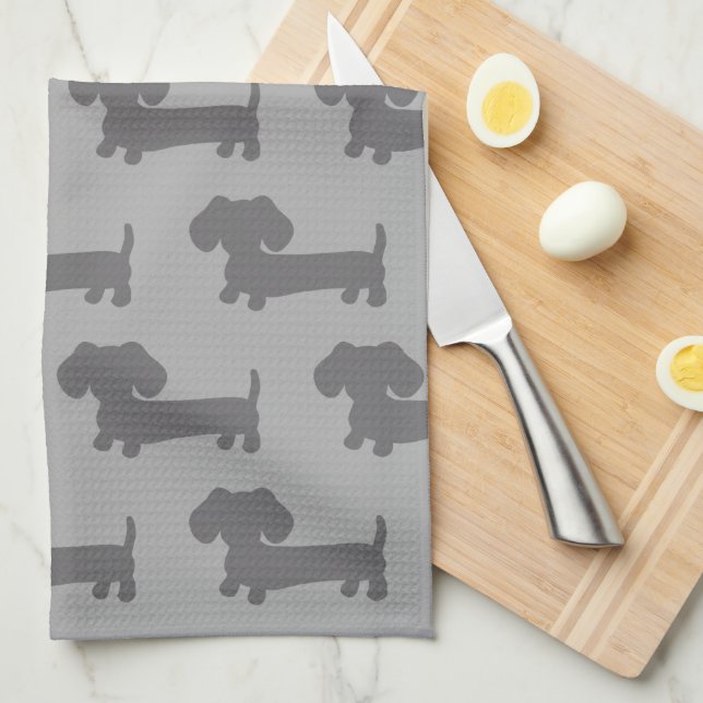 Dachshund Kitchen Dish Kitchen Towel Doxie Grey (Quarter Fold)
