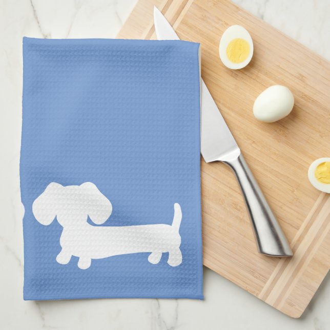 Dachshund Kitchen Dish Towel Cornflower Blue (Quarter Fold)