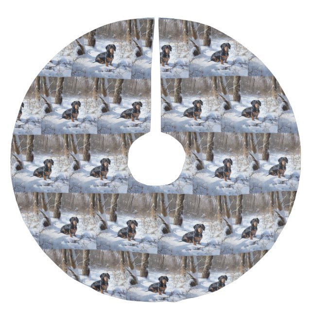 Dachshund Let It Snow Christmas Brushed Polyester Tree Skirt (Front)