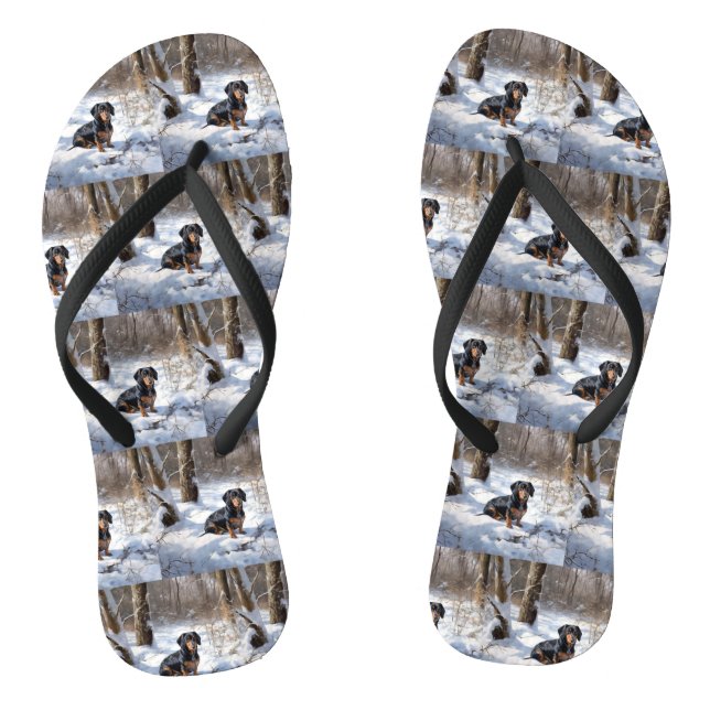 Dachshund Let It Snow Christmas Flip Flops (Footbed)